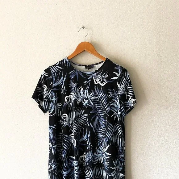 J. Jill blue and white leaf print dress short sleeve Wearever Collection M - Picture 2 of 7